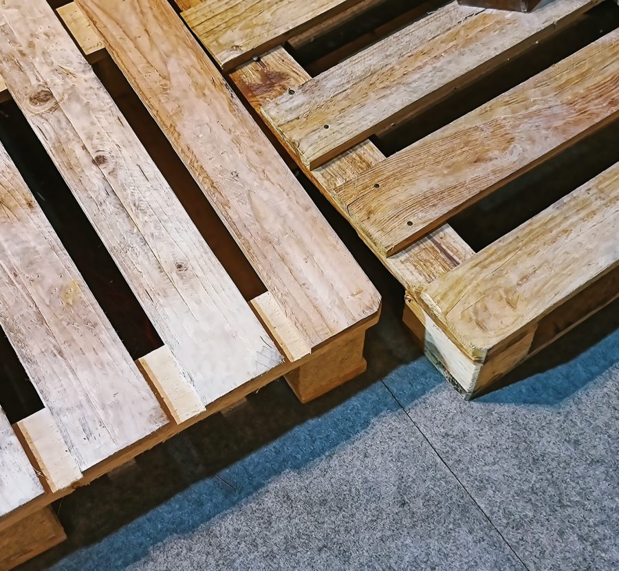 High Angle View of Two Empty Wooden Pallets